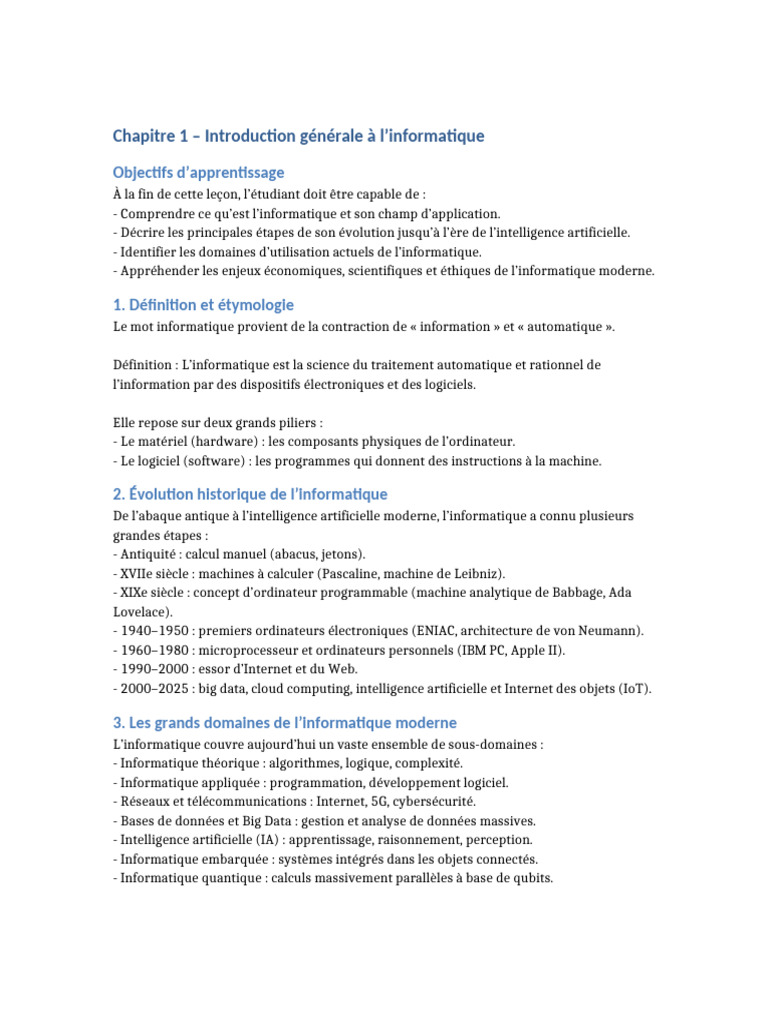 Introduction à l'informatique moderne | PDF | Apprentissage automatique ...