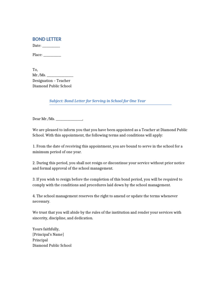 Teacher Bond Agreement Template | PDF