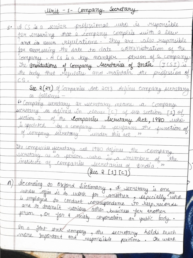 company secretary (secretarial practice)bcom notes | PDF