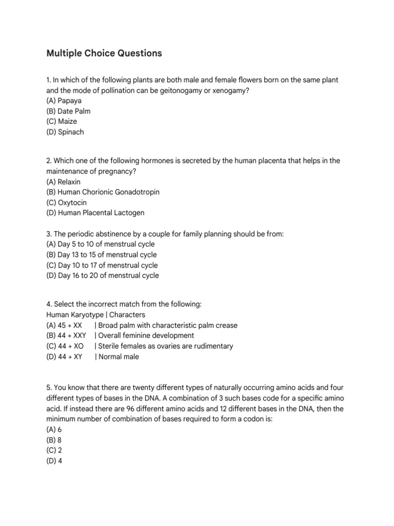 Biology Multiple Choice Questions and Answers | PDF | Genetic Code ...