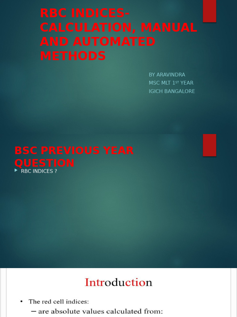 RBC INDICES-CALCULATION, MANUAL AND AUTOMATED METHODS PPT | PDF