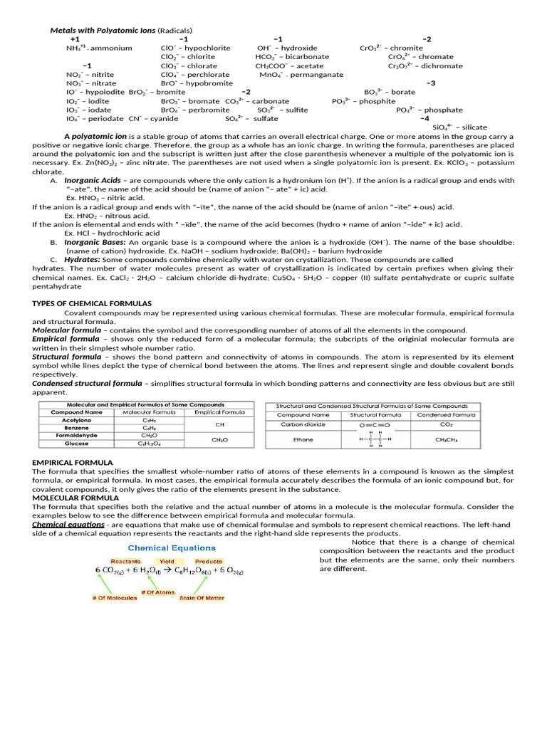 Polyatomic Ions and Chemical Reactions | PDF | Chemical Compounds ...