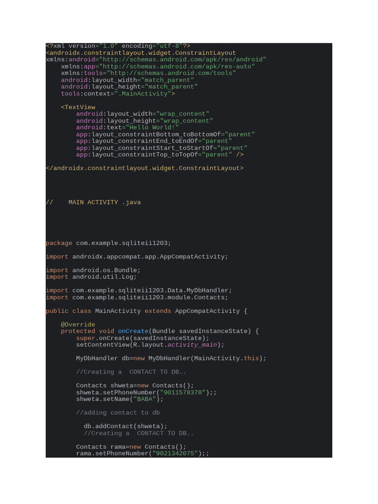 Android SQLite Contact Management | PDF | Integer (Computer Science ...
