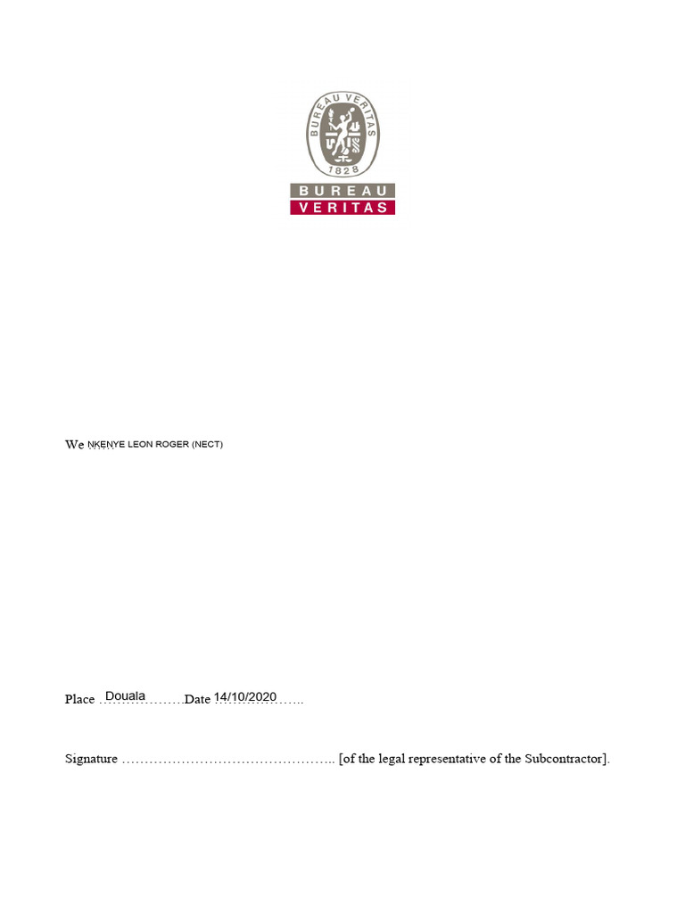 Bureau Veritas Subcontractor Declaration | PDF
