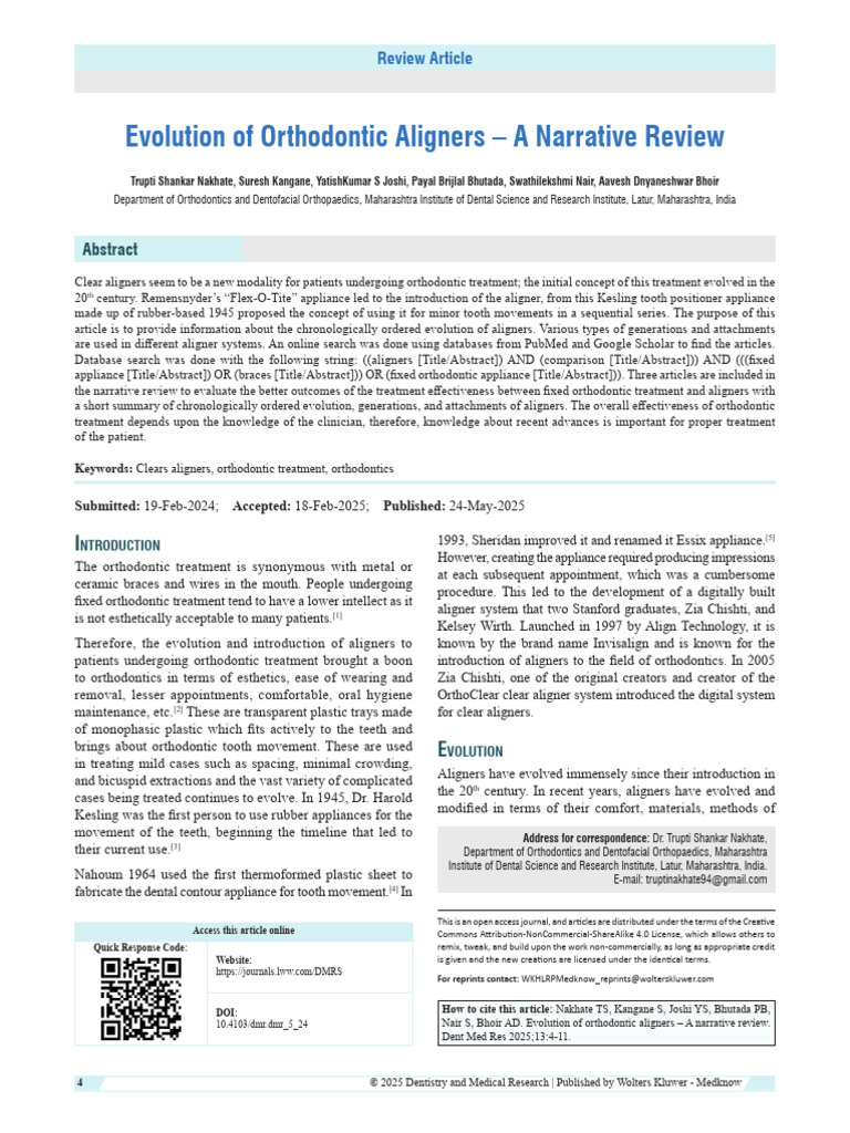 Evolution of Orthodontic Aligners | PDF | Orthodontics | Dentistry Branches
