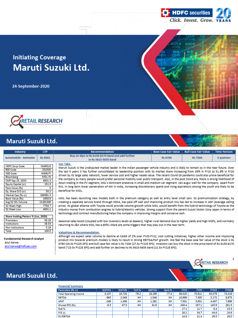 Maruti Suzuki - Initiating Coverage - 240920 | PDF | Toyota | Economies