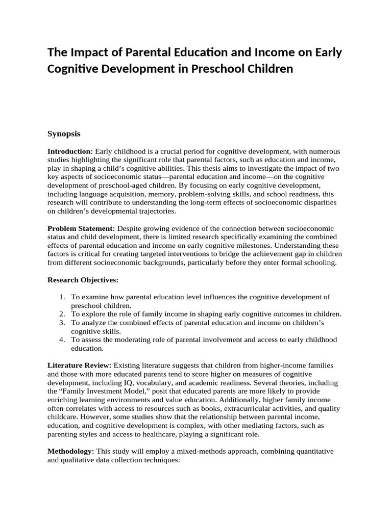 The Impact of Parental Education and Income on Early Cognitive ...