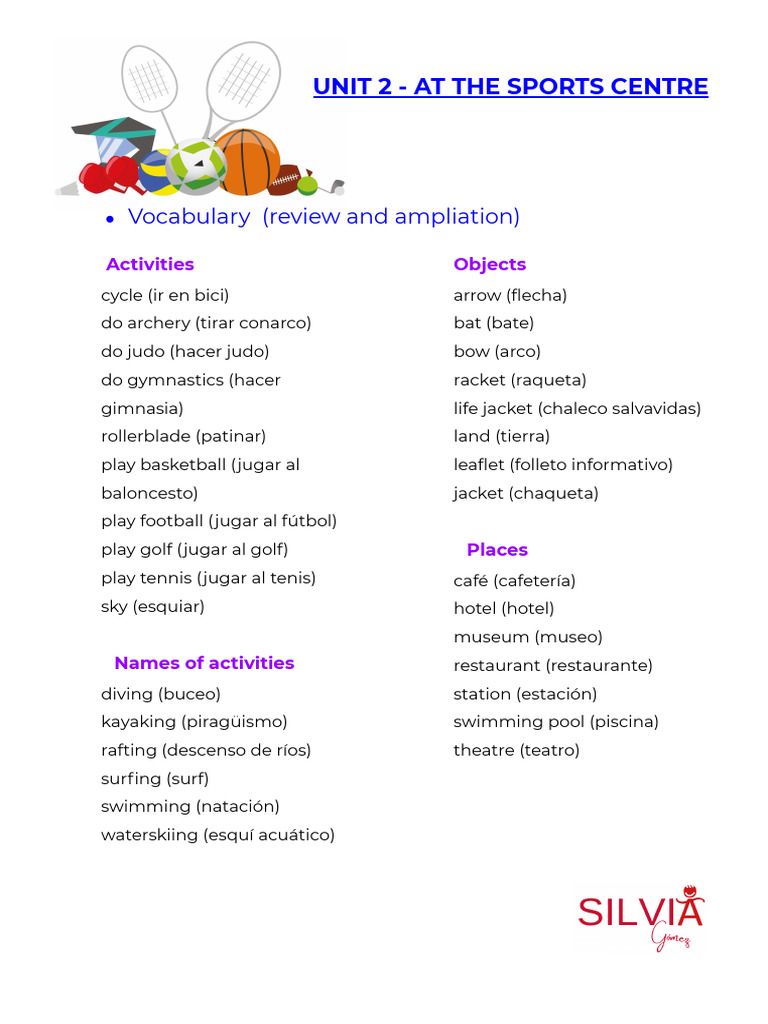Sports Centre Vocabulary and Grammar Guide | PDF