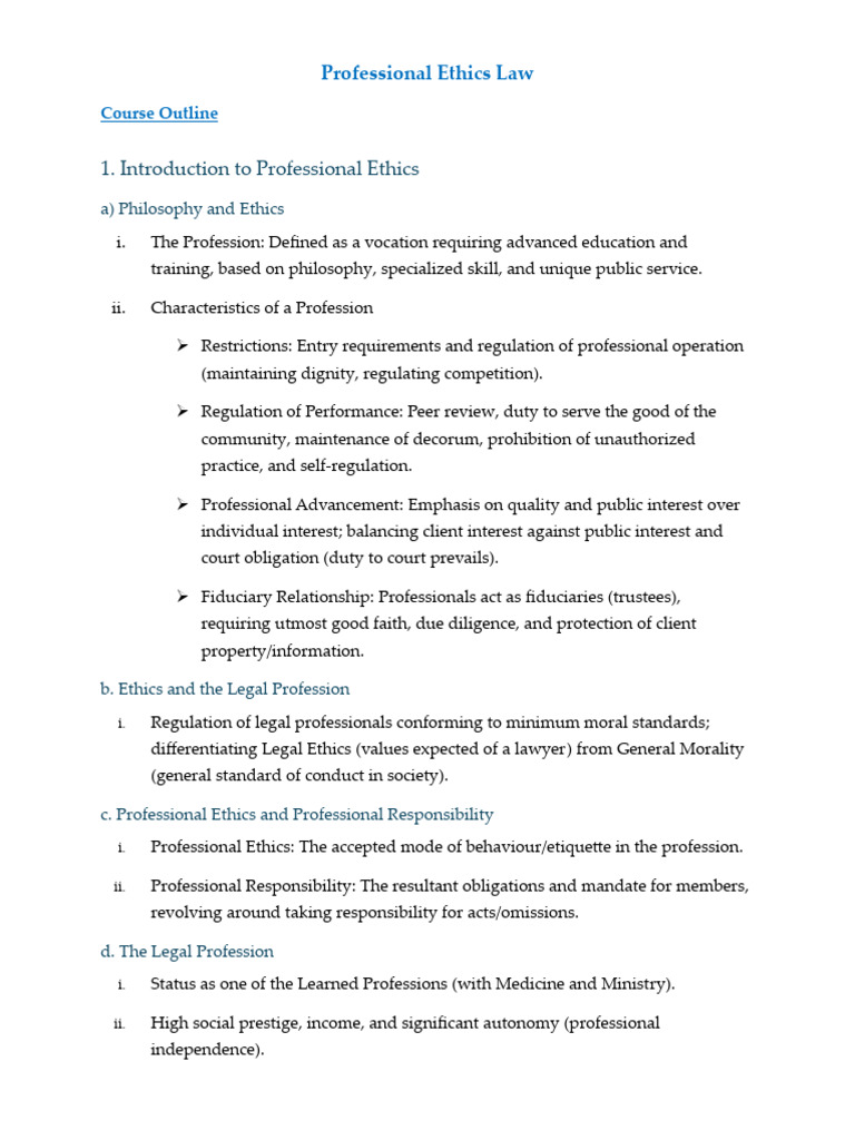 Professional Ethics in Law: Course Overview | PDF | Profession | Lawyer