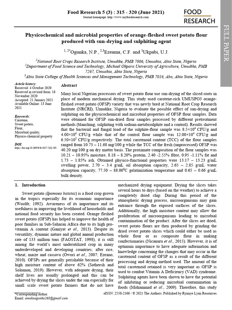 Physicochemical and Microbial Properties of Orange fleshed Sweet Potato ...
