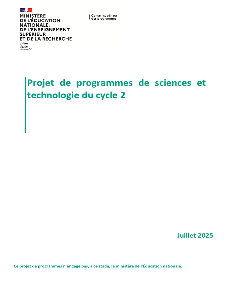 Programmes Sciences Cycle 2 - 2025 | PDF | Environnement naturel | Science