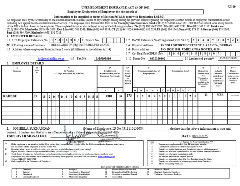 UIF Employer Declaration Form Guide | PDF | Salary | Employment