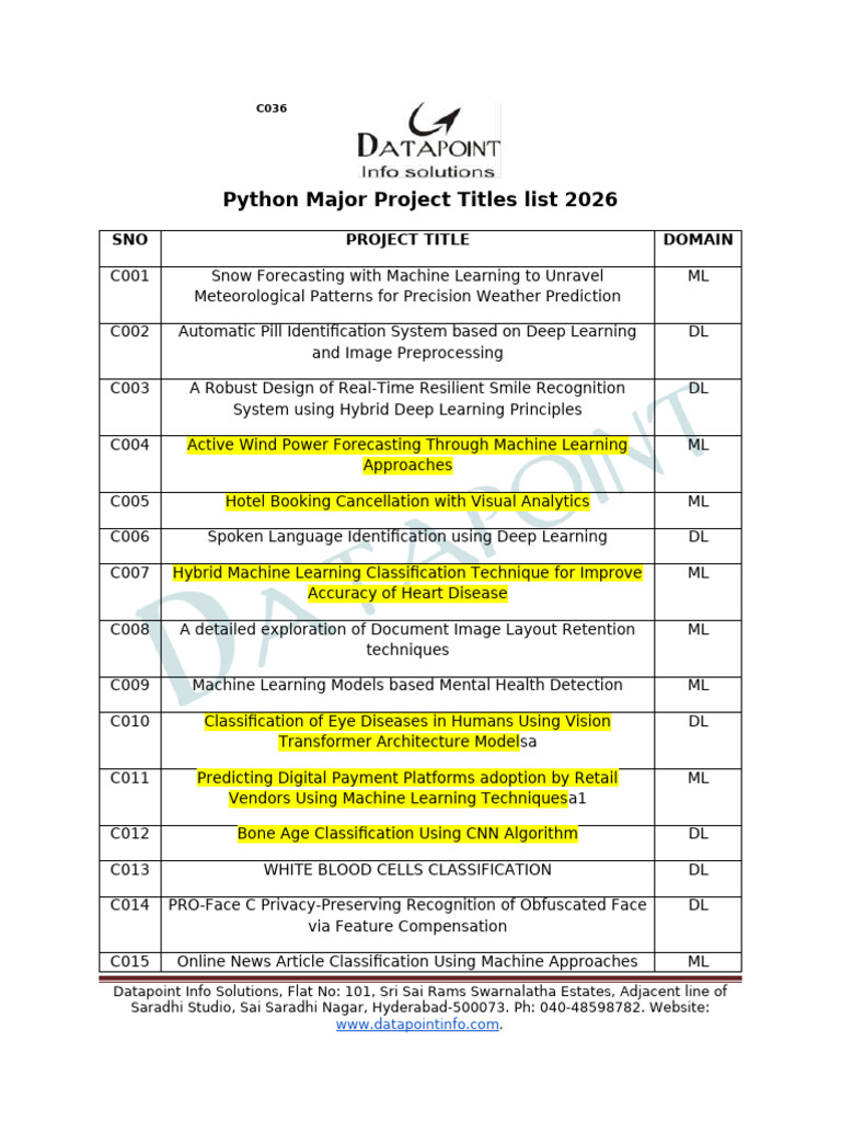 Python Project Titles for 2026 | PDF | Machine Learning | Artificial ...