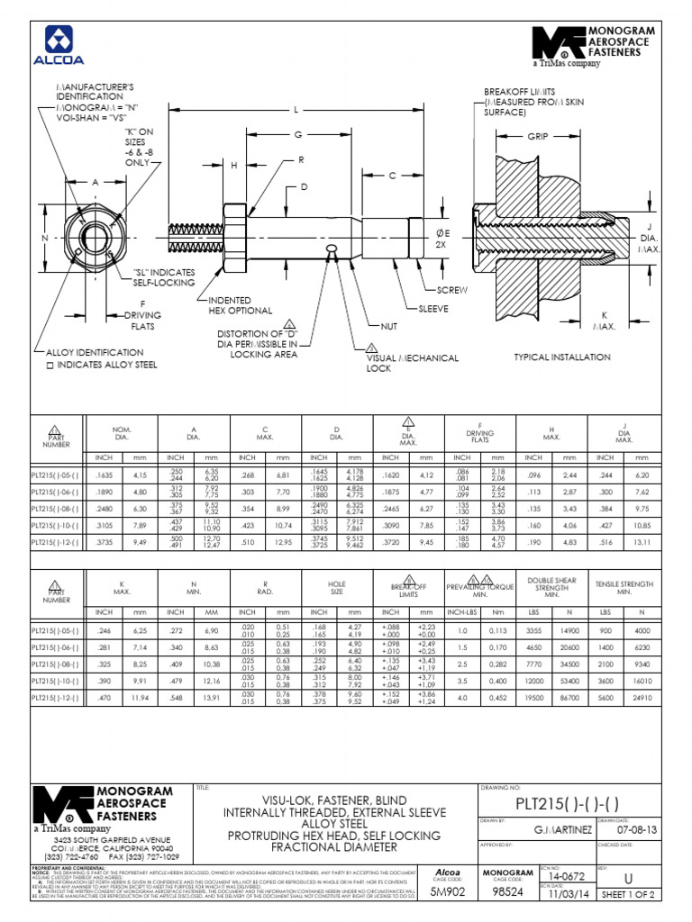 Monogram Aerospace Fasteners Specs | PDF | Screw | Nut (Hardware)