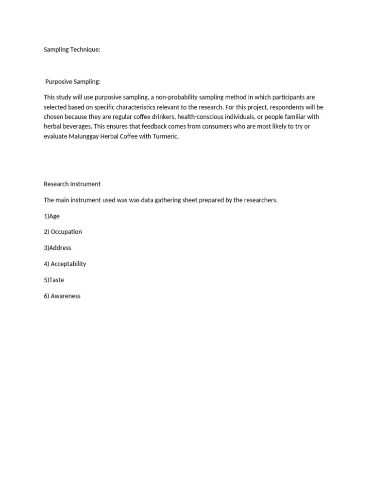 Purposive Sampling for Coffee Study | PDF