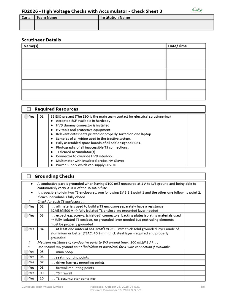 High Voltage Accumulator Check Sheet | PDF | Electrical Connector ...