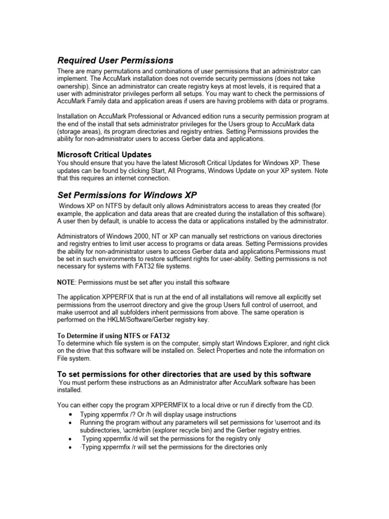 AccuMark User Permissions Setup Guide | PDF | Windows Registry ...