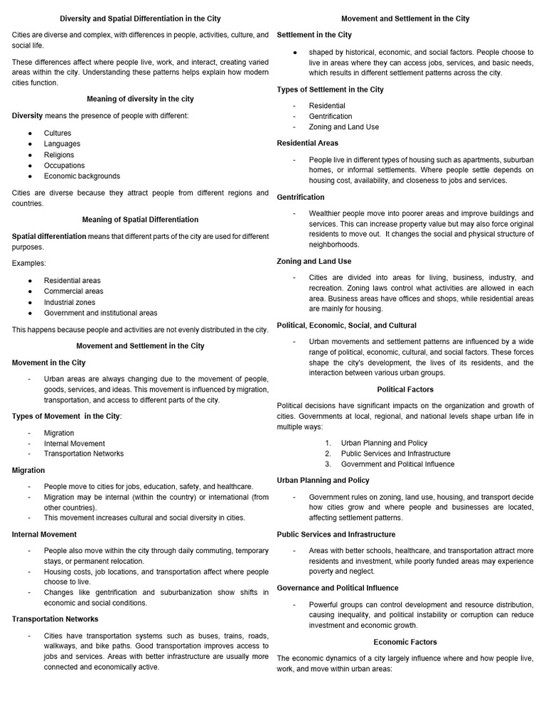 Diversity and Spatial Differentiation in The City | PDF | City ...