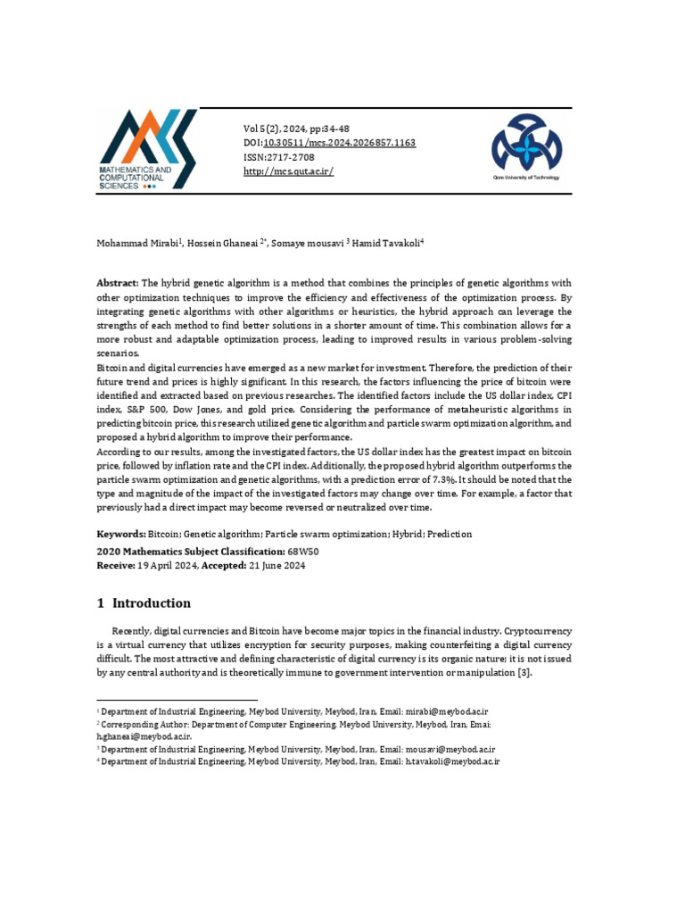 Hybrid Genetic Algorithm for Bitcoin Forecasting | PDF | Genetic ...
