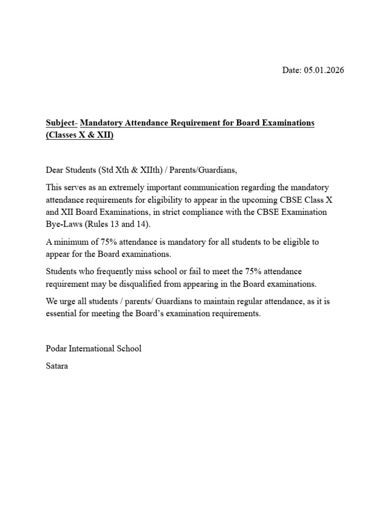 Mandatory Attendance for CBSE Exams | PDF