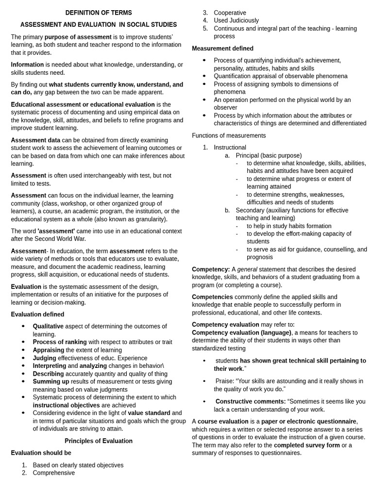 Assessment and Evaluation in Social Studies | PDF | Educational ...