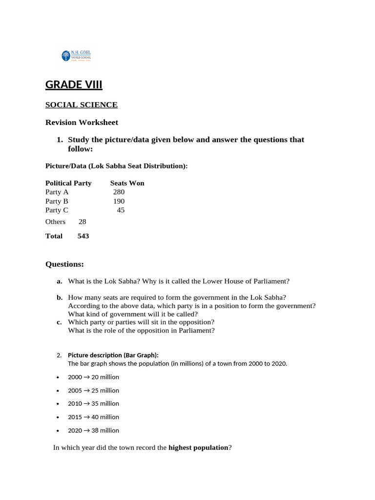 Grade VIII Social Science Revision Worksheet | PDF