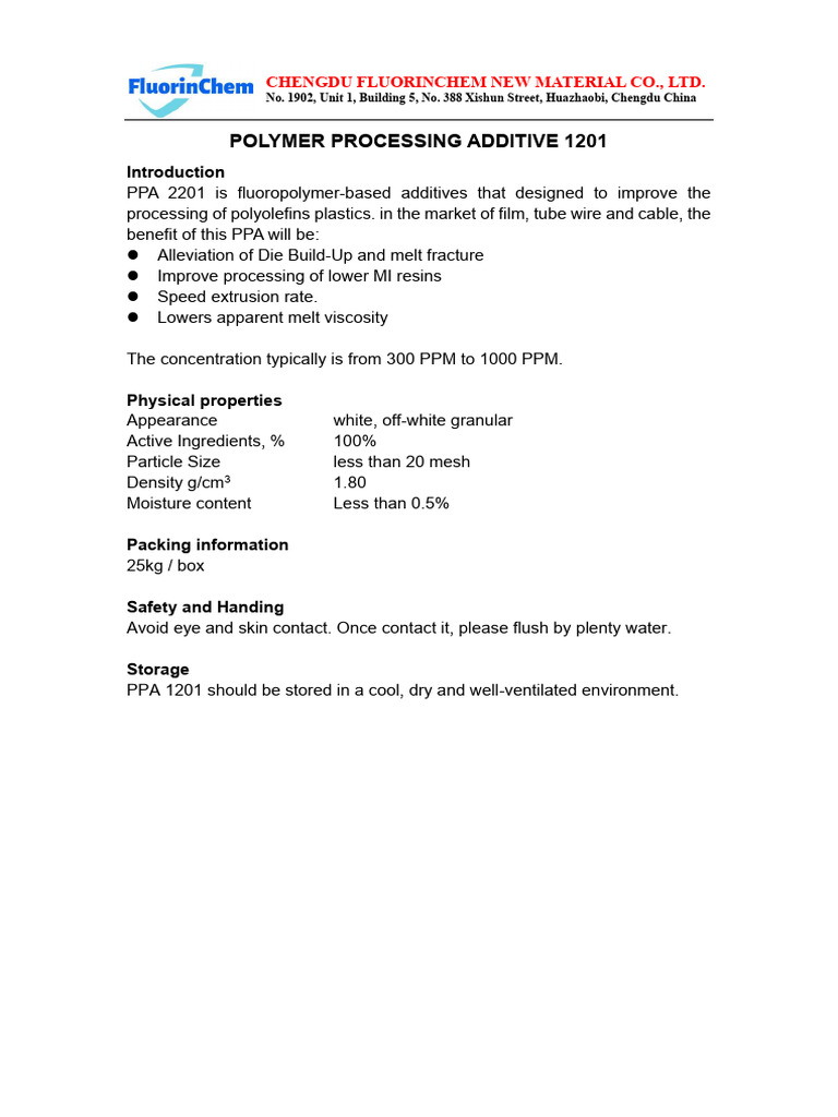 Polymer Processing Additive PPA 1201 | PDF