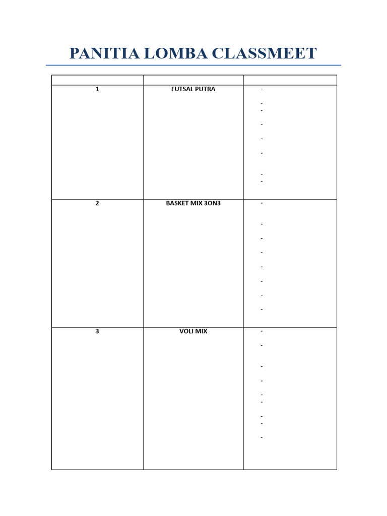 Lomba Classmeet: Hasil dan Peserta | PDF