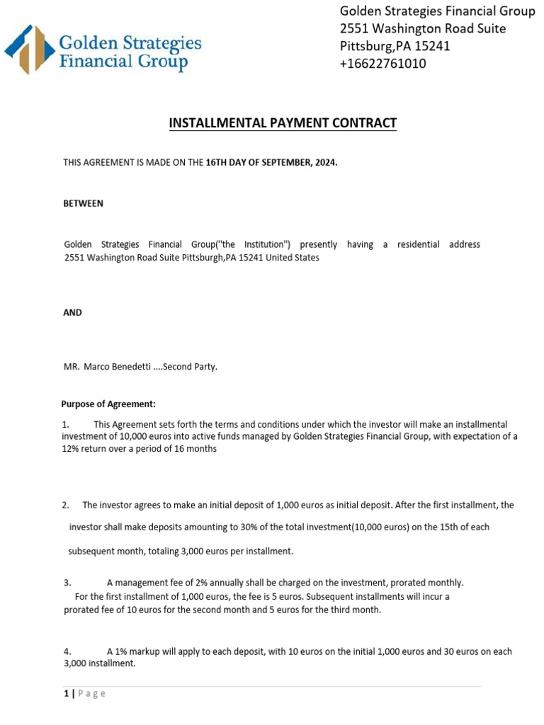 Installment Payment Contract Overview | PDF | Indemnity | Arbitration