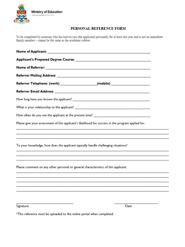 Personal Reference Form | PDF