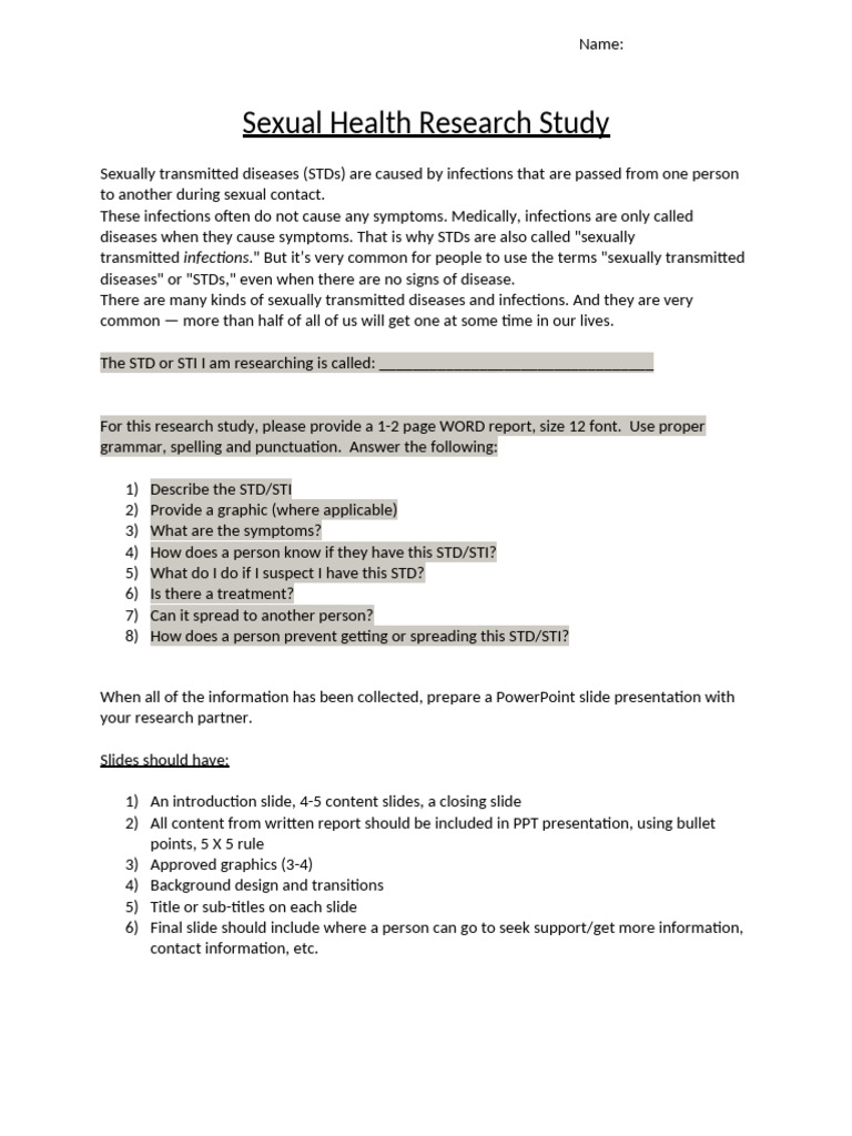 STD/STI Research Study Guide | PDF | Sexually Transmitted Infection ...