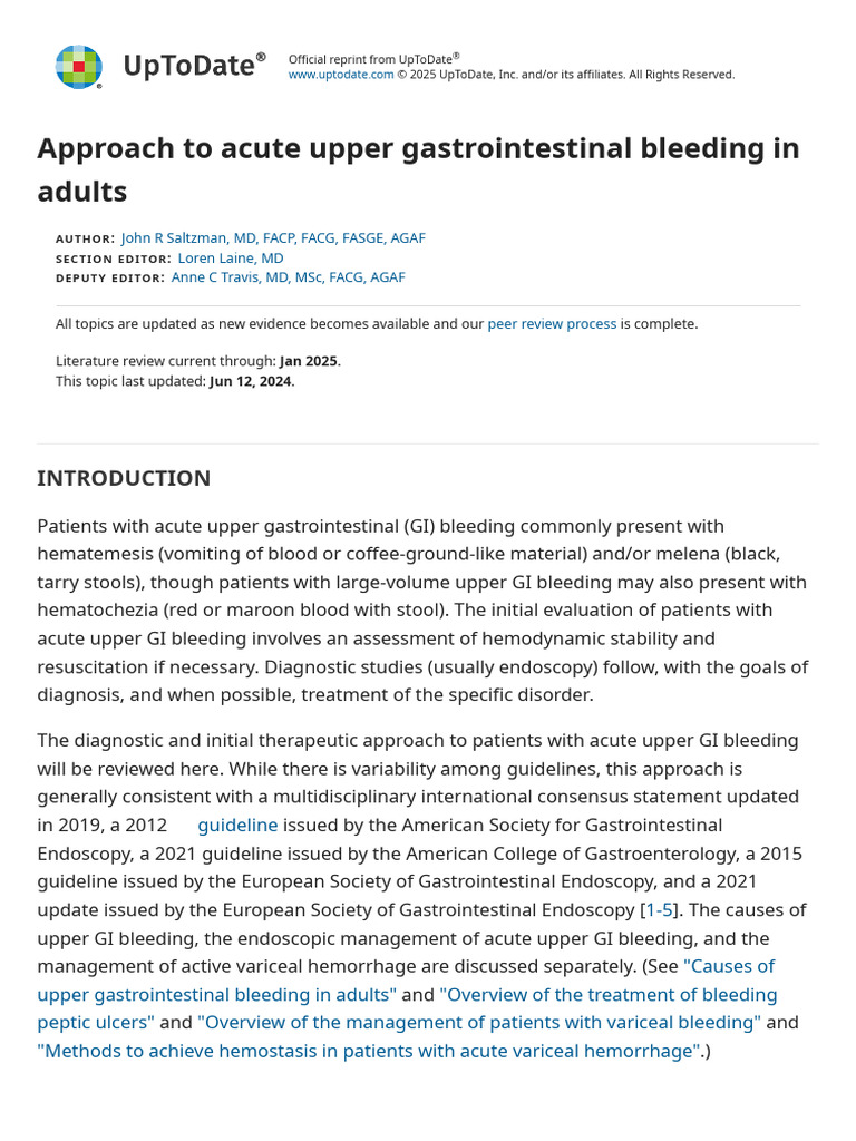 Approach To Acute Upper Gastrointestinal Bleeding in Adults - UpToDate ...