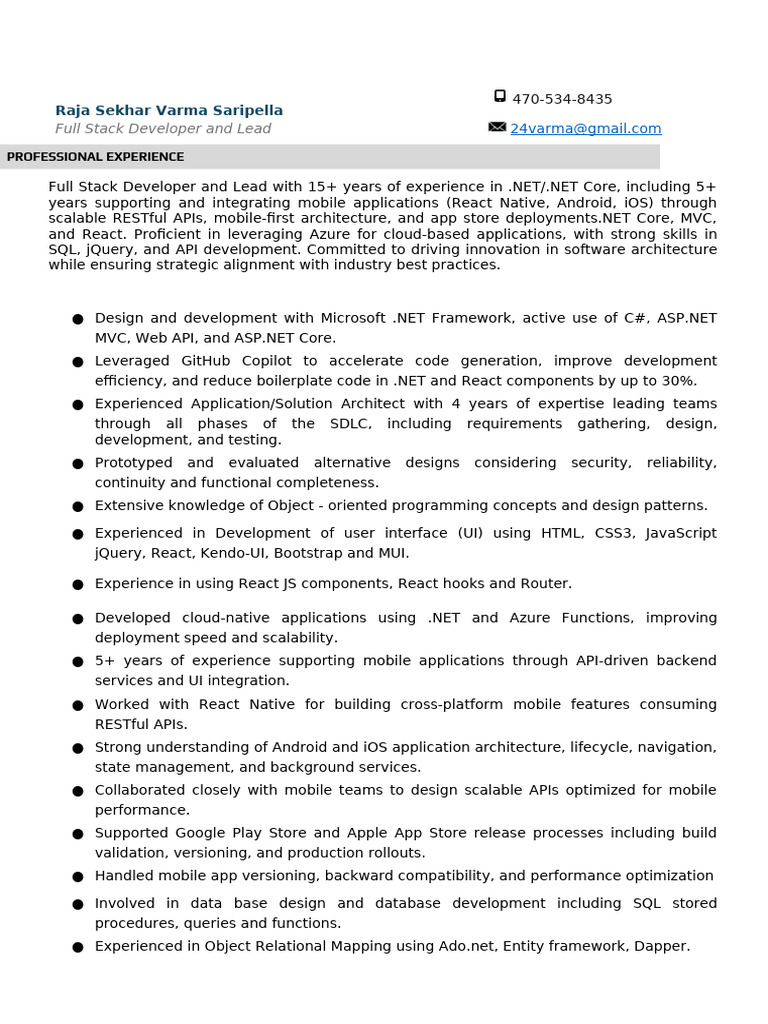 Full Stack Developer Profile: .NET & Mobile Expertise | PDF | J Query ...