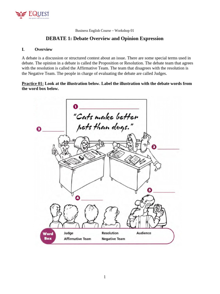 Business English Debate Workshop Guide | PDF | Reason | Human Communication