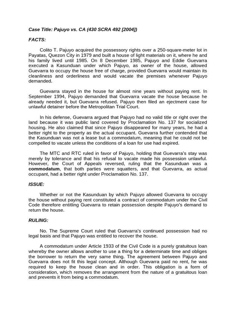 Pajuyo vs. CA: Ejectment Case Ruling | PDF | Common Law | Justice