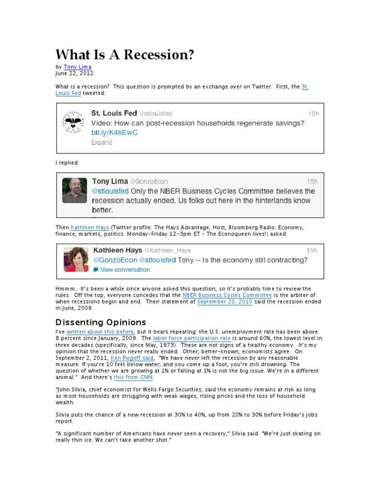 Understanding Recession Definitions | PDF | National Bureau Of Economic ...