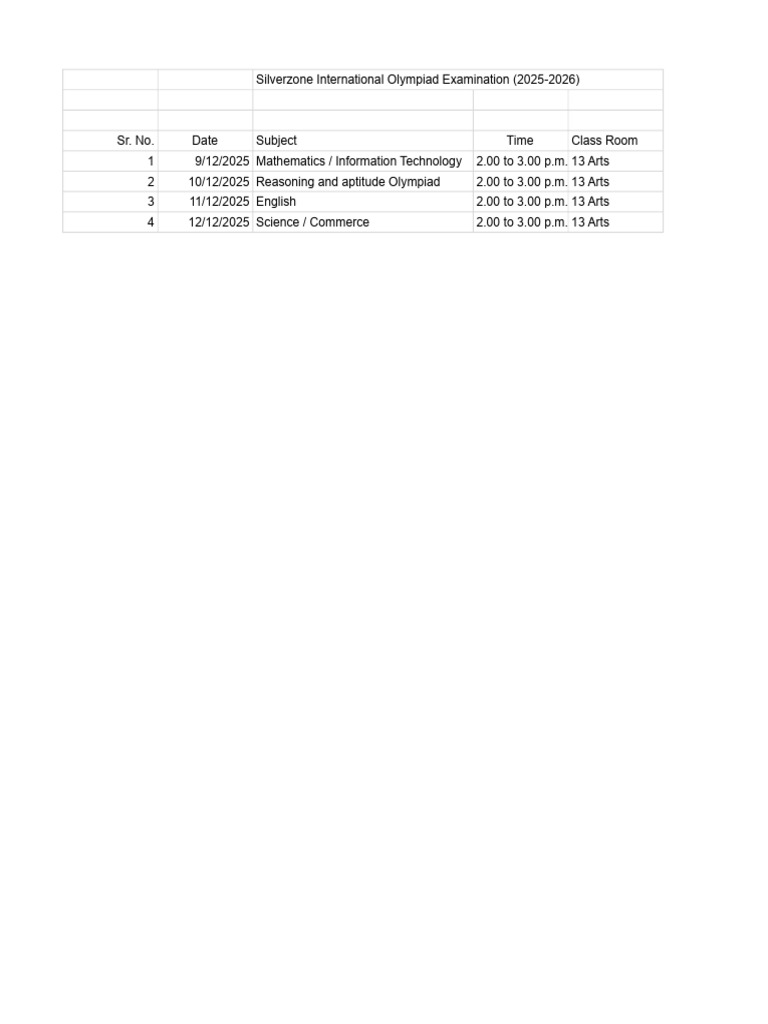 Silverzone Olympiad Schedule 2025-2026 | PDF