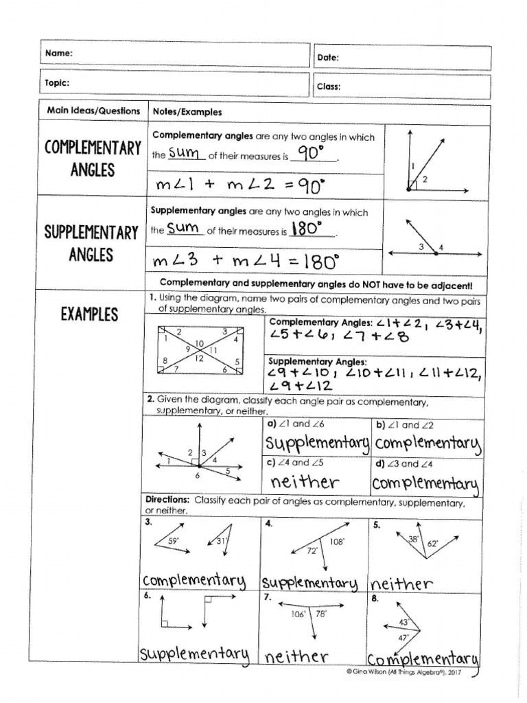 Complementary and Supplementary Guided Notes | PDF