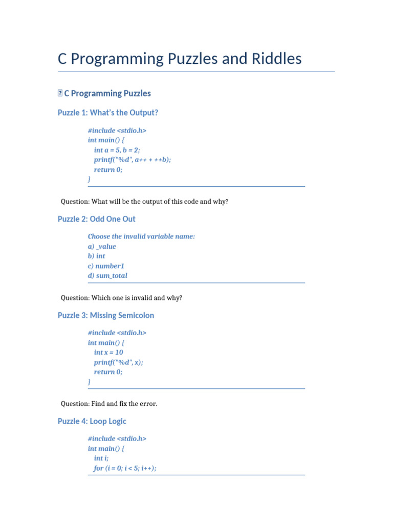 C Programming Puzzles and Riddles | PDF | Software Development ...
