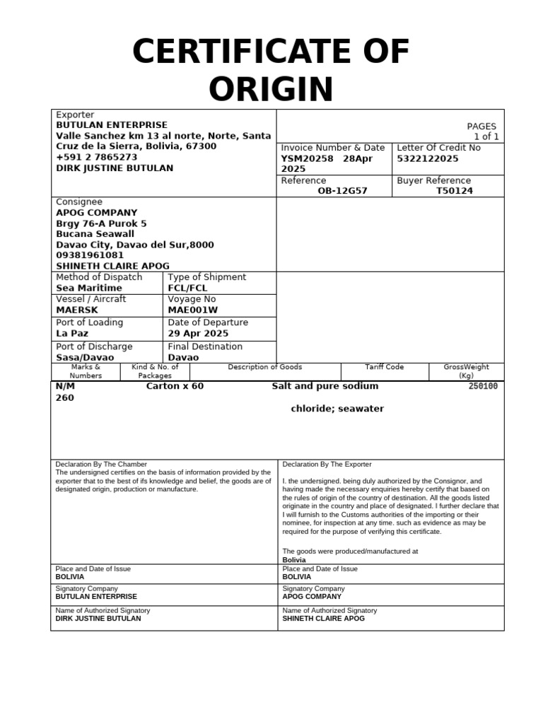 CERT OF ORIGIN | PDF