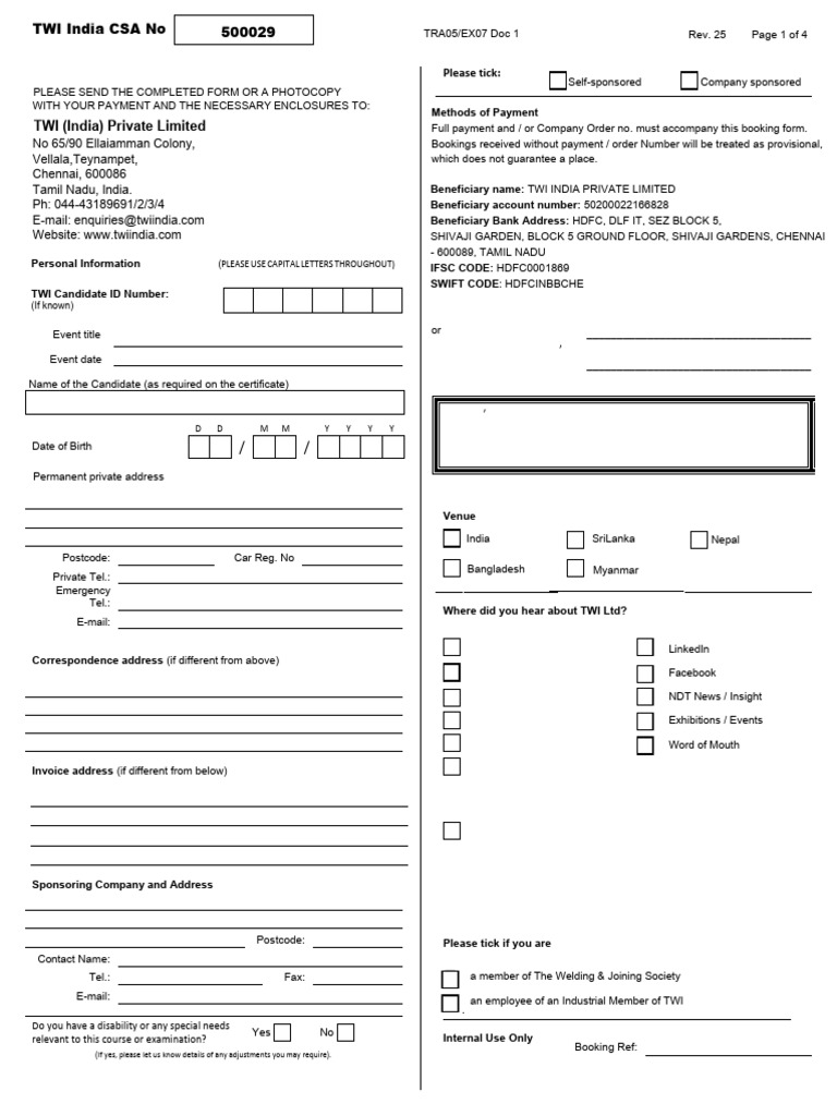 AES_TWI India Enrolment Form From as Per Rev25 India (6) | PDF ...