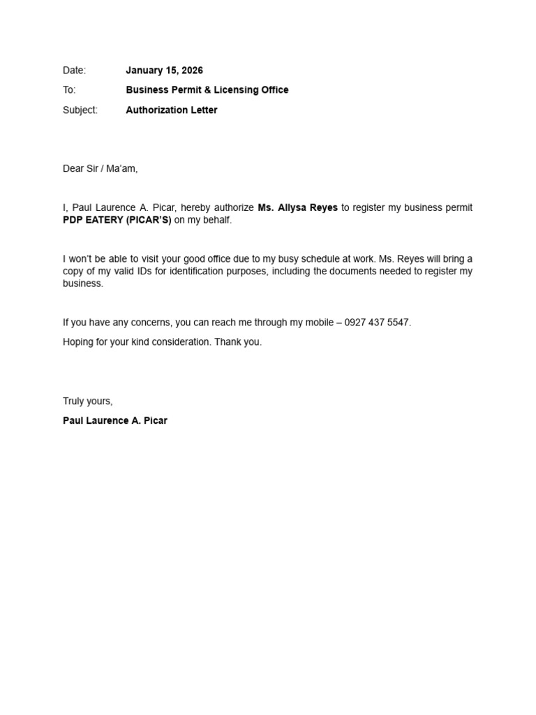Authorization Letter - Paul.docx - Google Docs | PDF