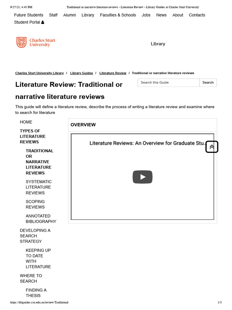 CSU Library_2021_Literature Review-Traditional or Narrative Literature ...