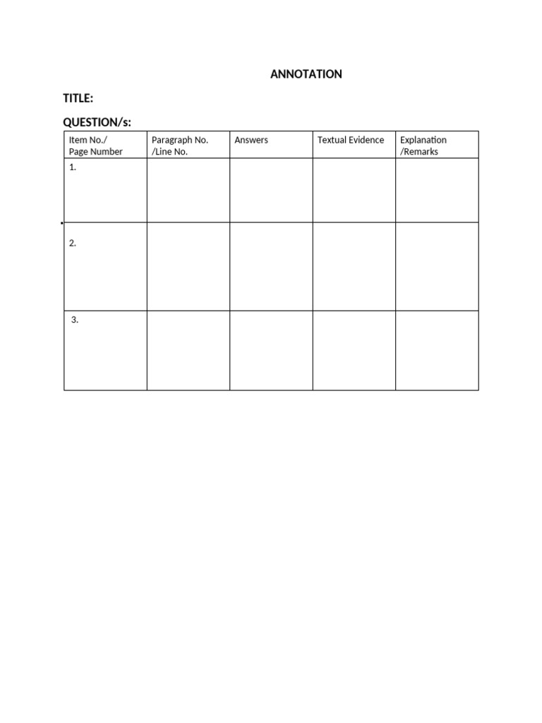 Annotation Template for Questions and Answers | PDF