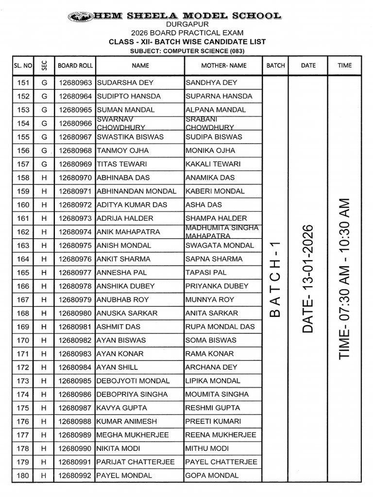Comp. Sc. Practical Schedule 2026-f | PDF
