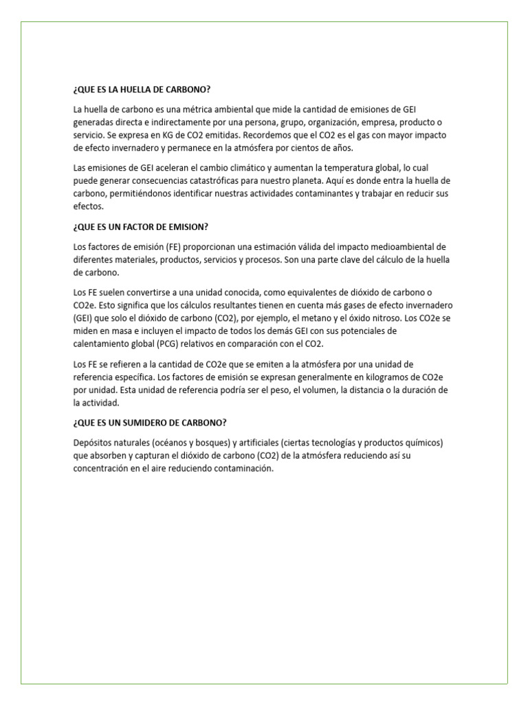 Huella de Carbono: Cálculos y Factores | PDF | Gases de efecto ...