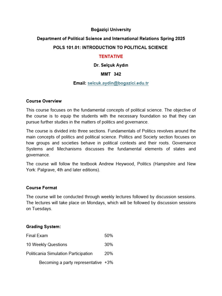 Intro to Political Science Course Syllabus | PDF | Political Science ...