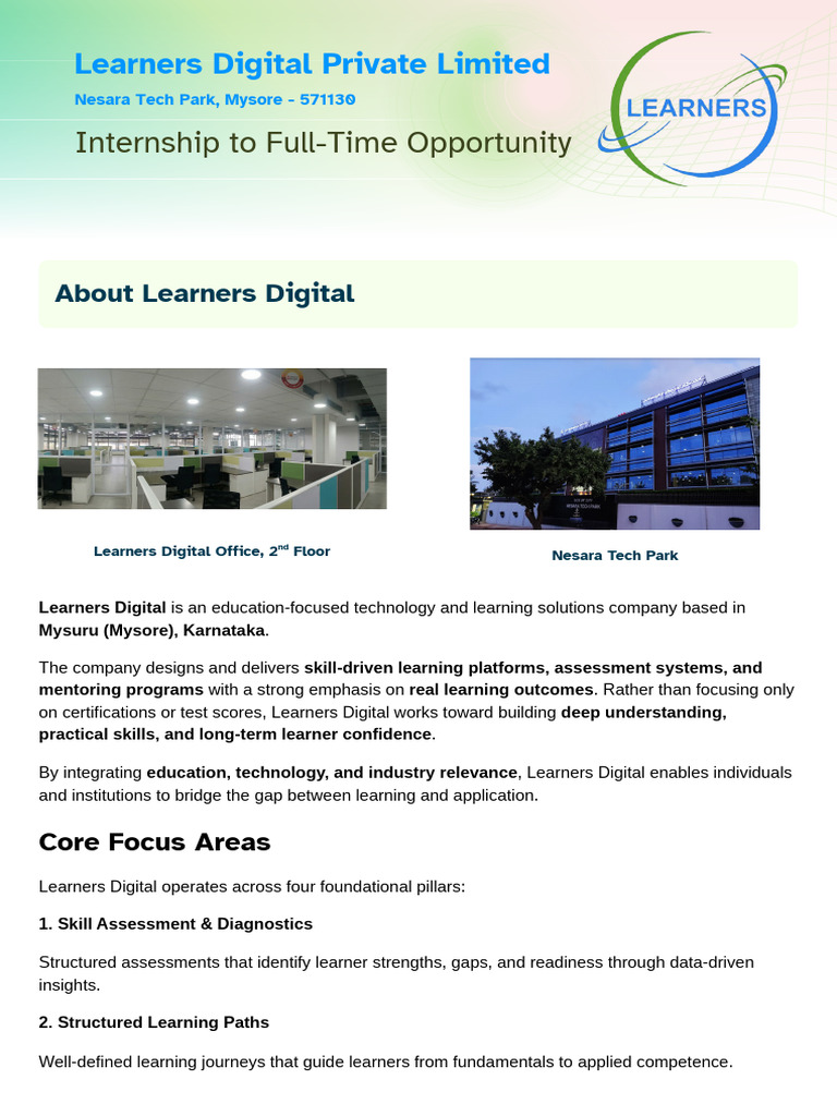 Internship to Full-Time at Learners Digital | PDF | Internship | Job ...