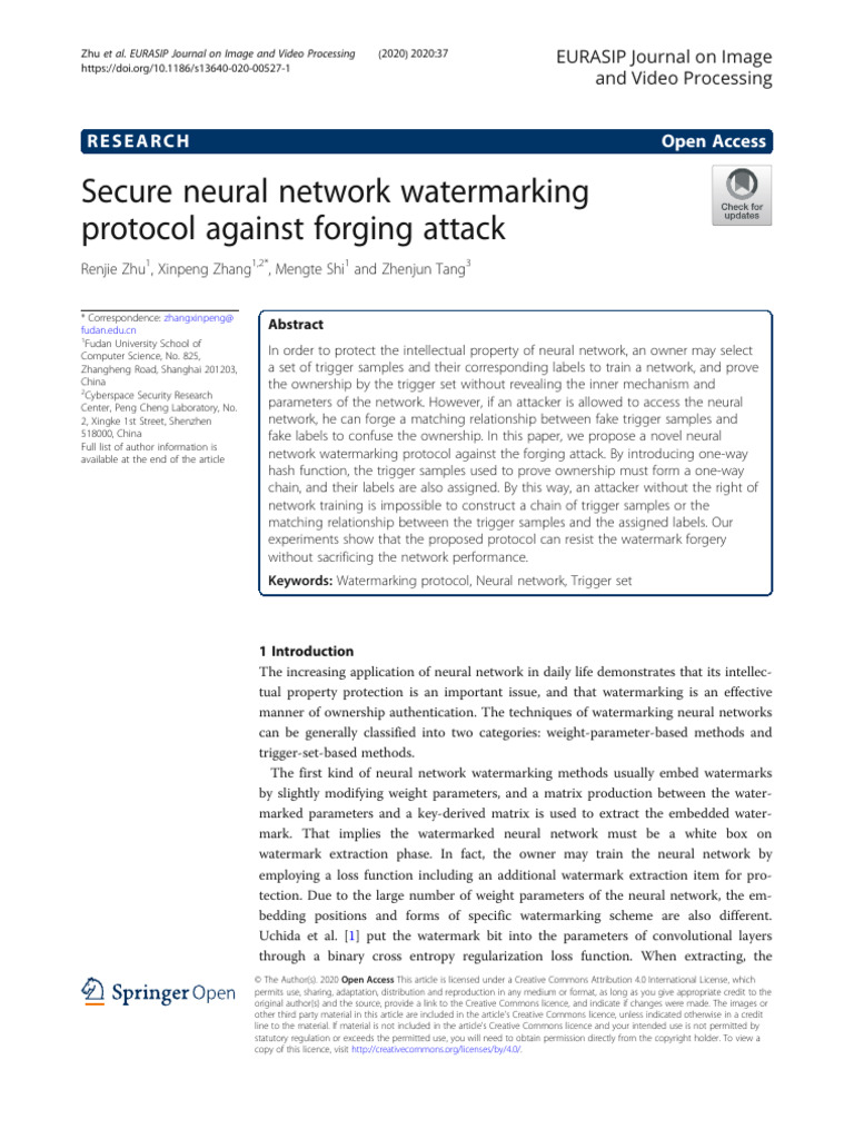 Secure Neural Network Watermarking | PDF