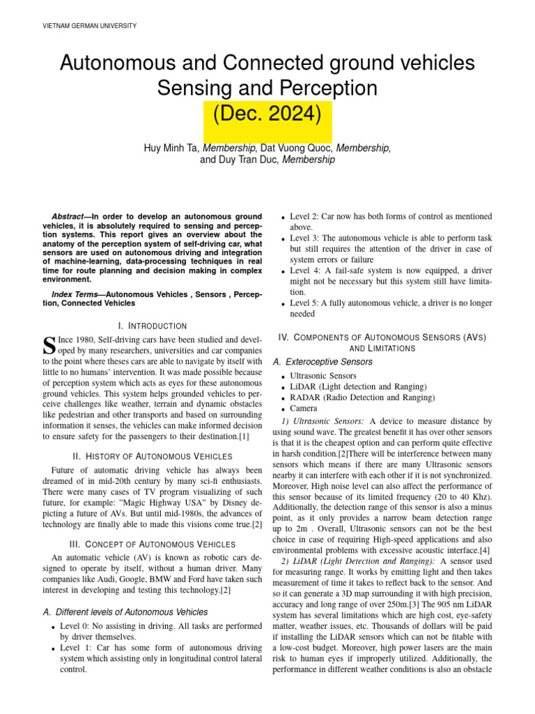 Report of Autonomous and Connceted Ground Vehicles Sensing and ...